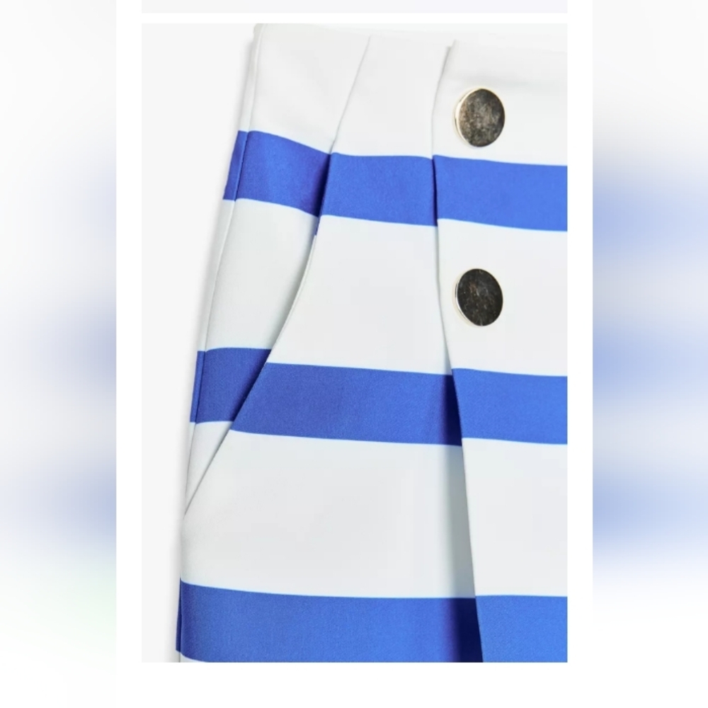 Zara  Blue and White Striped Pleated High Waist Shorts Sz-L - Picture 4 of 9